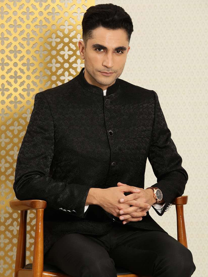 Buy House of Pataudi Jashn Mandarin Collar Self Design Floral Embroidered Bandhgala Blazer Blazers for Men 21808098 Myntra