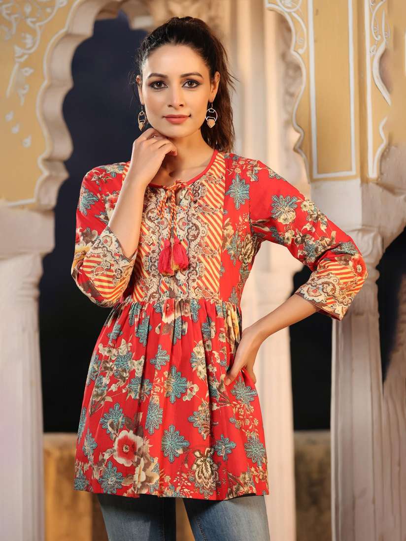 Buy Rain Rainbow Floral Print Peplum Pure Cotton Top Tops for Women 21813596 Myntra