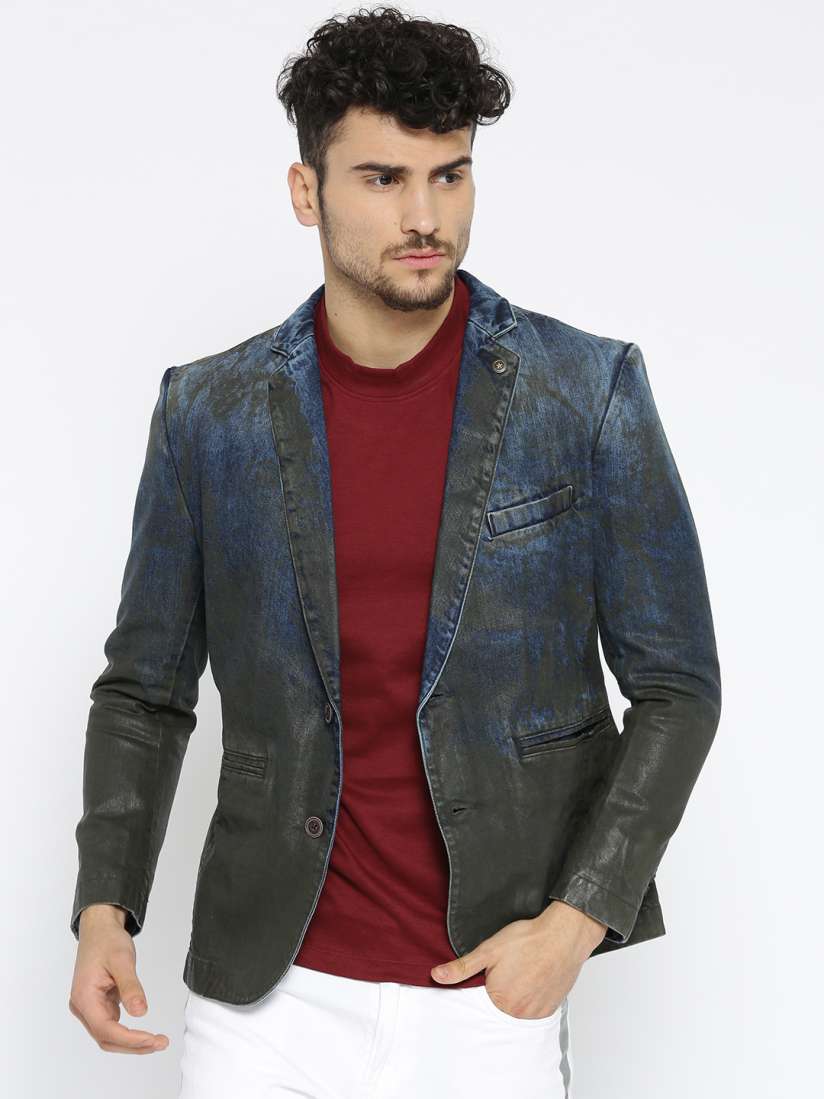 Buy Jack Jones Men Blue Brown Single Breasted Denim Coated Casual Blazer Blazers for Men 2182834 Myntra