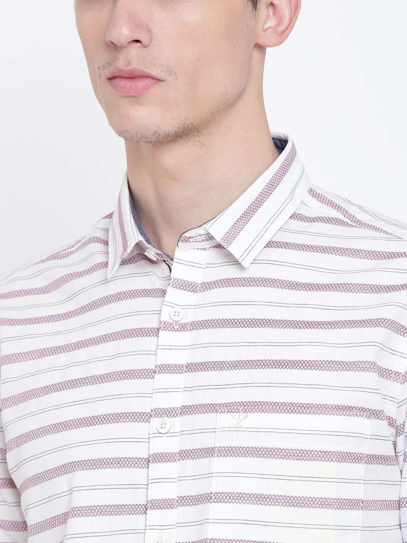 Buy Scullers Sport Men White Red Slim Fit Striped Casual Shirt Shirts for Men 2183712 Myntra