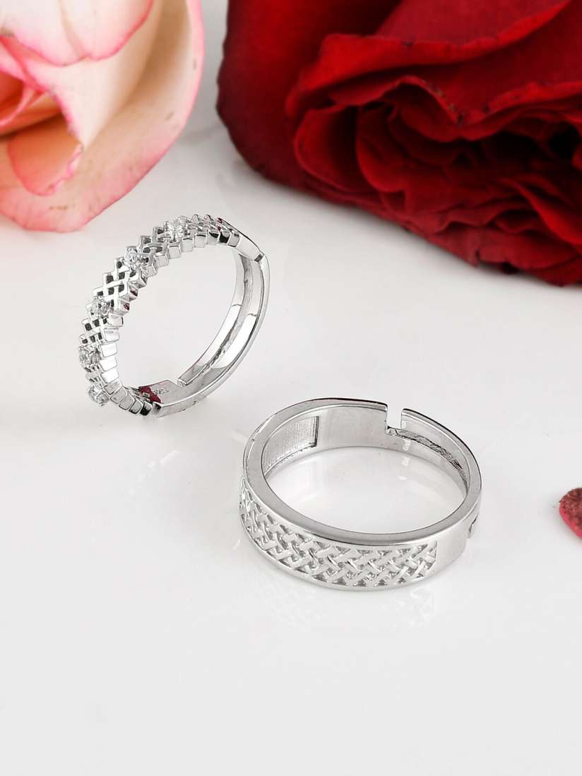 Buy Studio Voylla Set Of 2 925 Sterling Silver Rhodium Plated CZ Studded Adjustable Finger Ring Ring for Women 21845218 Myntra