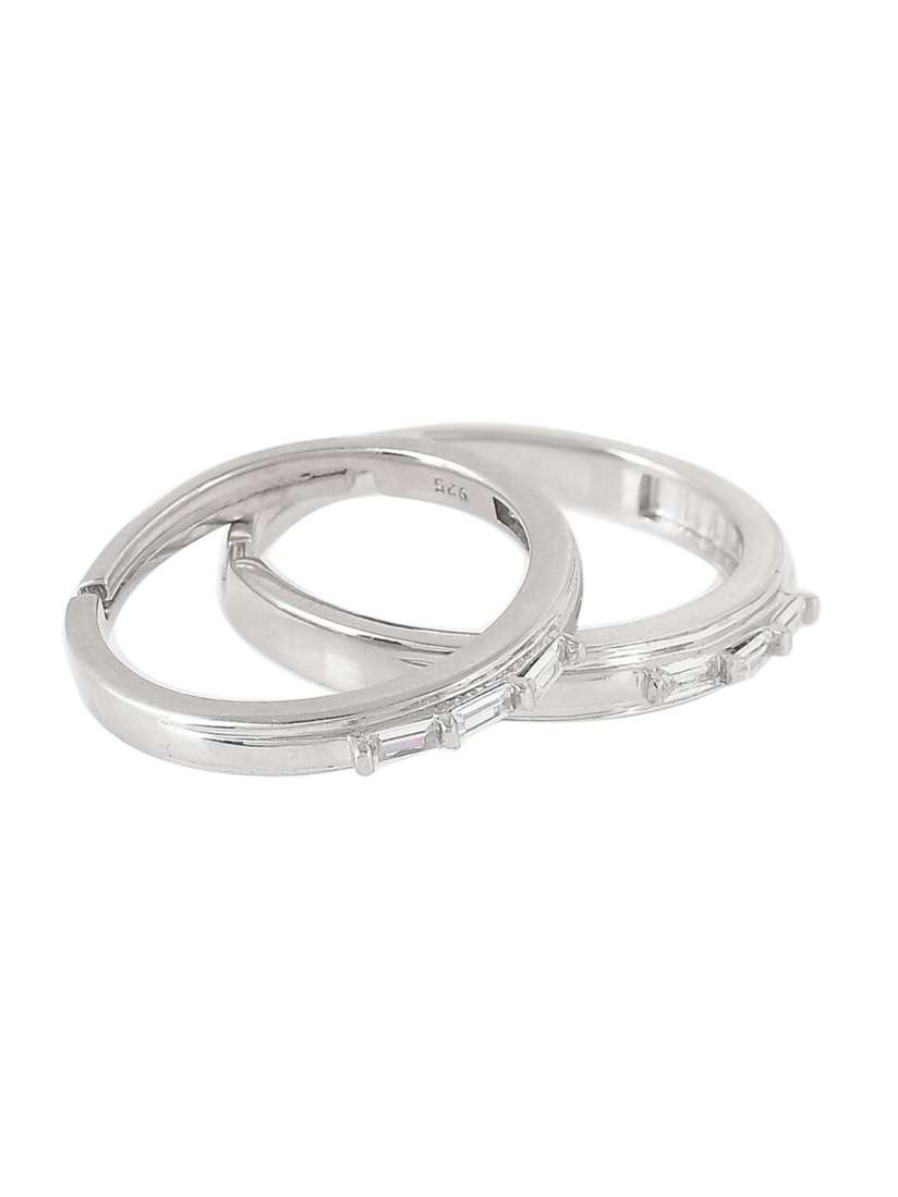 Buy Studio Voylla Set Of 2 925 Sterling Silver Rhodium Plated CZ Studded Adjustable Finger Ring Ring for Women 21845256 Myntra