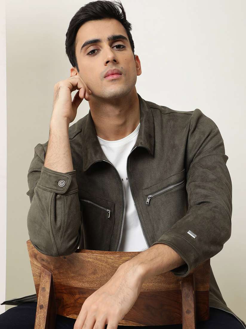 Spread Collar Rare Rabbit Leather Jackets Rare Rabbit Mens Green