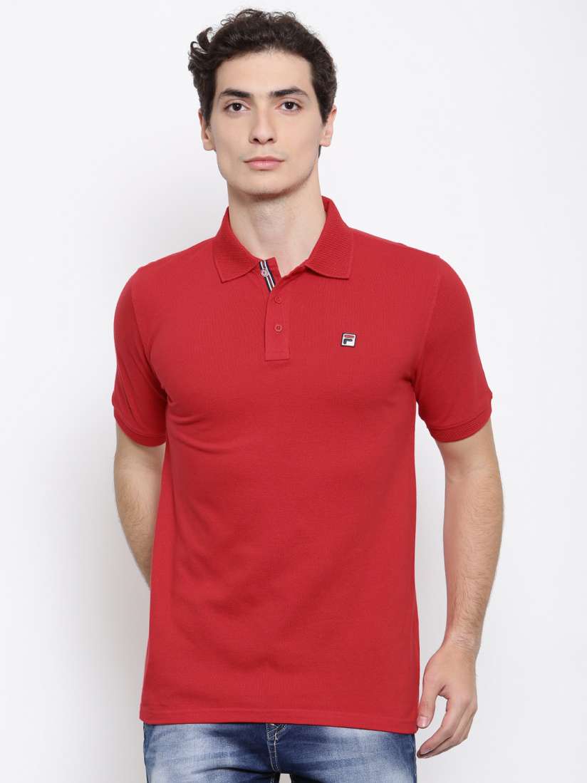 Buy FILA Men Red Solid Polo Collar Pure Cotton T shirt Tshirts for Men 2185326 Myntra