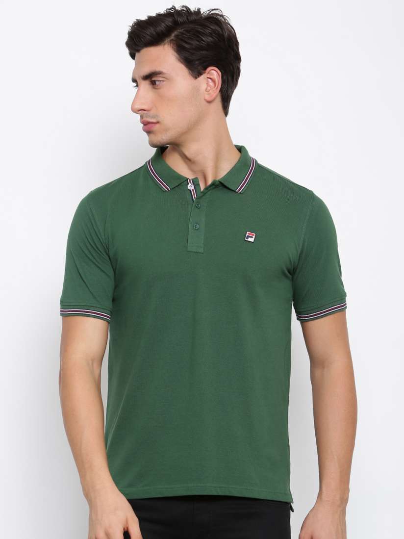 Buy FILA Men Green Solid Polo Collar Pure Cotton T shirt Tshirts for Men 2185342 Myntra