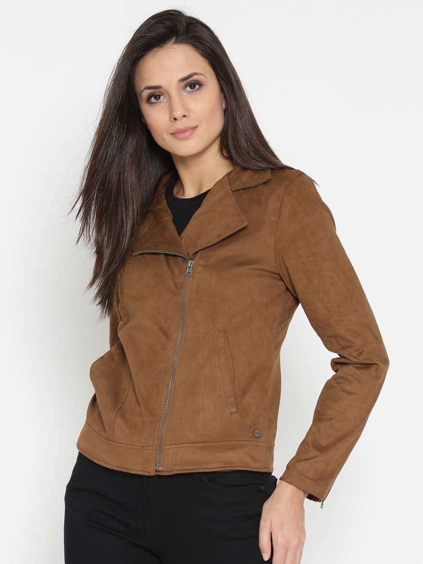 Buy U.S. Polo Assn. Women Brown Solid Biker Jacket Jackets for Women 2185586 Myntra