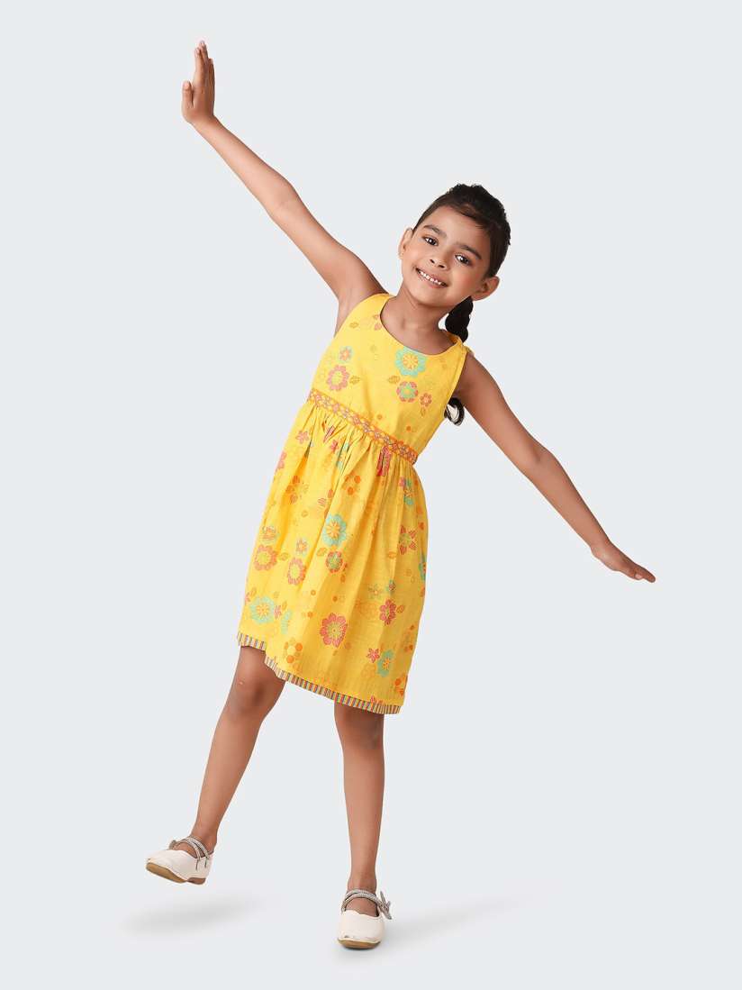 Buy Fabindia Girls Floral Printed Cotton Fit And Flare Dress Dresses for Girls 21856004 Myntra