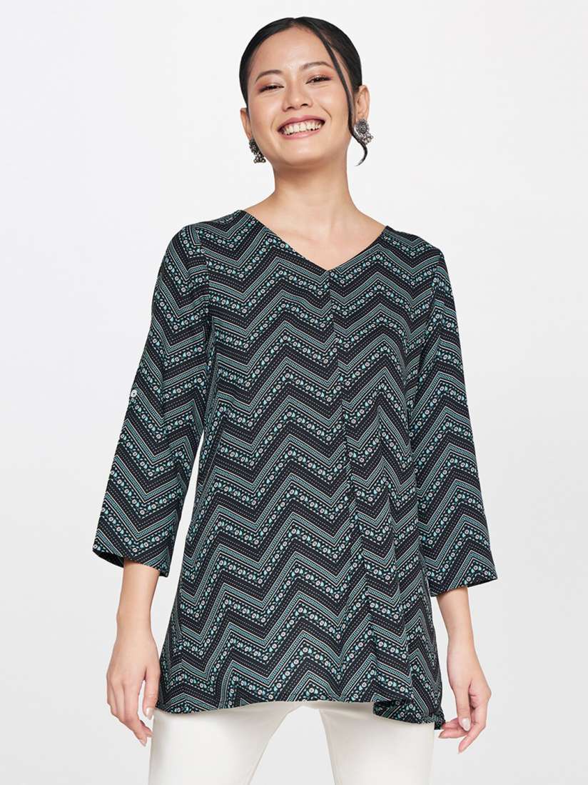 Buy Global Desi Chevron Printed V Neck Kurti Kurtis for Women 21856852 Myntra