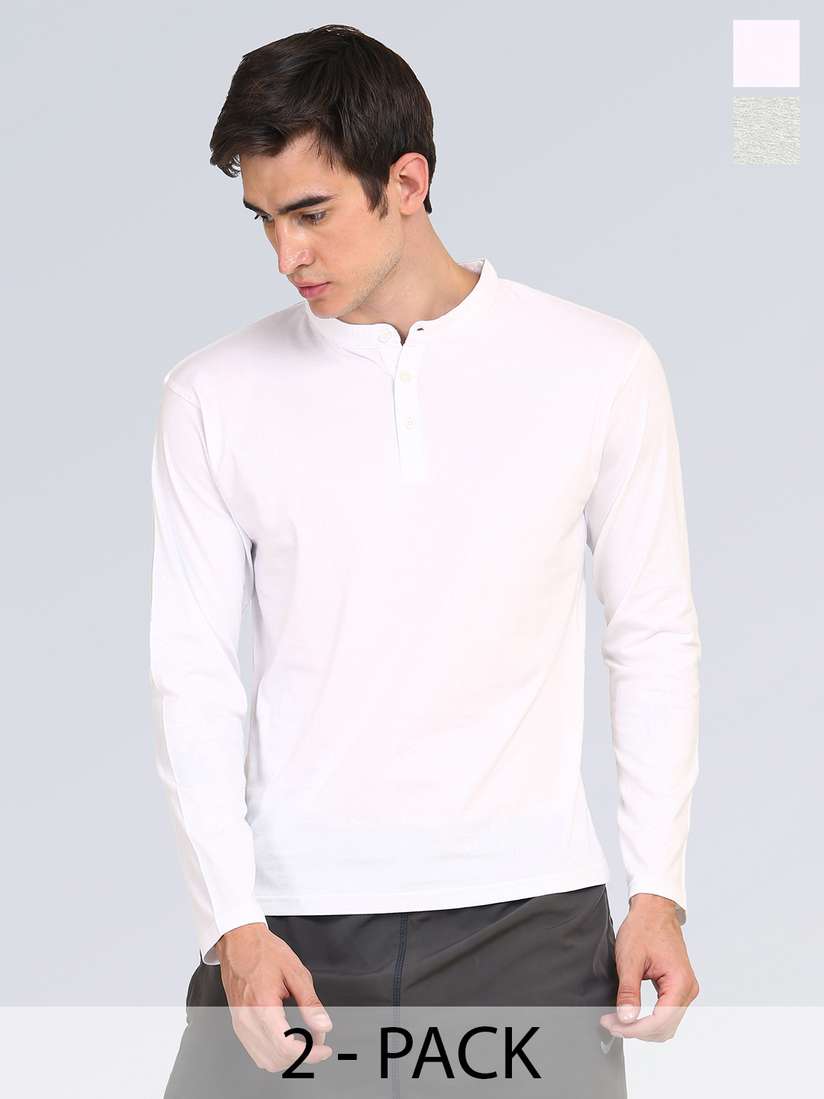 Buy appulse Pack Of 2 Long Sleeve Henley Neck Cotton T-shirt 