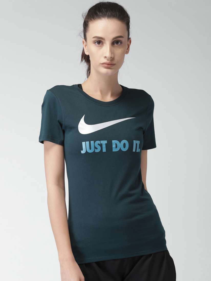 Buy Nike Women Navy Blue Printed Round Neck Pure Cotton T shirt Tshirts for Women 2187534 Myntra