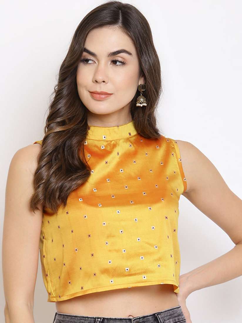 Yellow silk crop top on sale