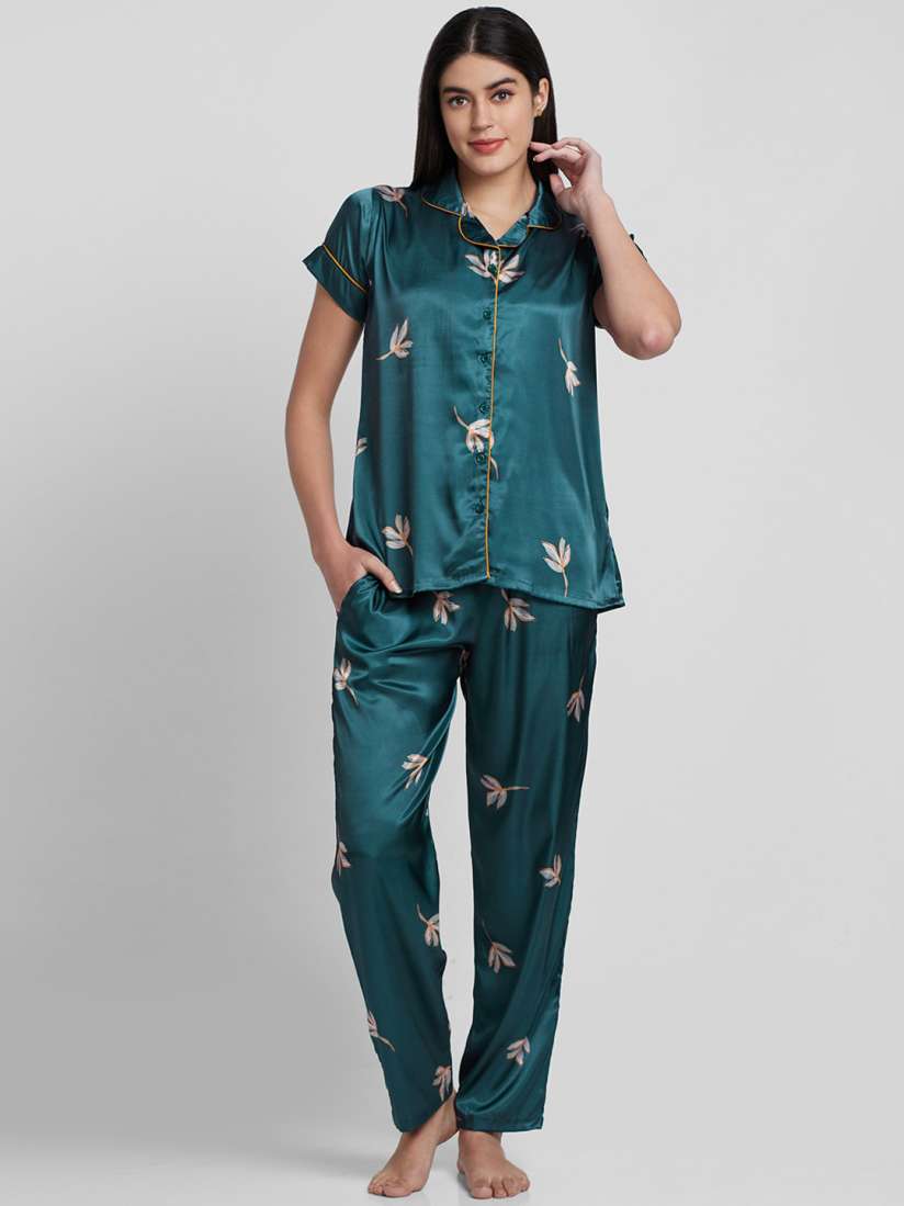 Buy NOIRA Floral Printed Satin Night Suit Night suits for Women 21885344 Myntra