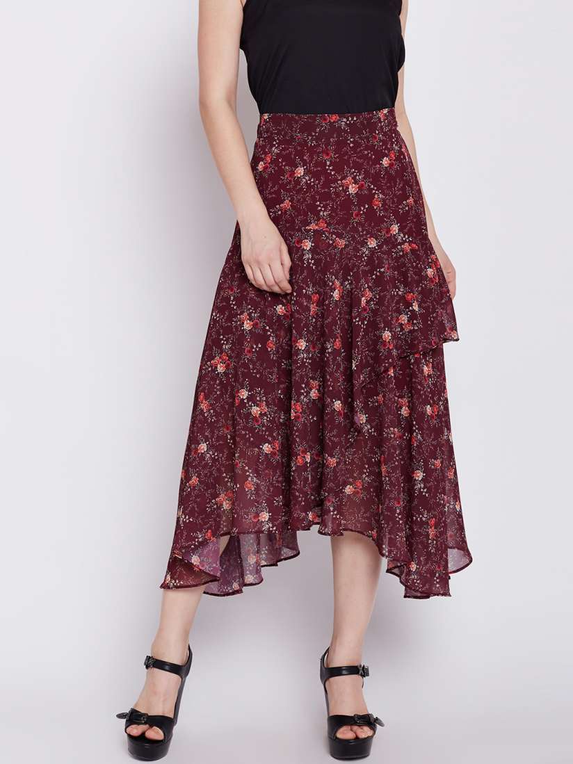 Maroon flared skirt top