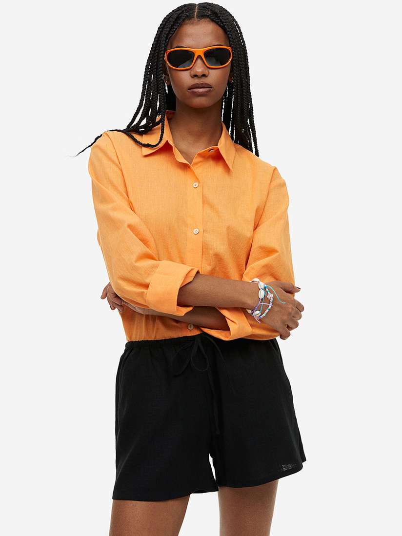 Buy H&M Women Linen-Blend Pull-On Shorts Shorts for Women