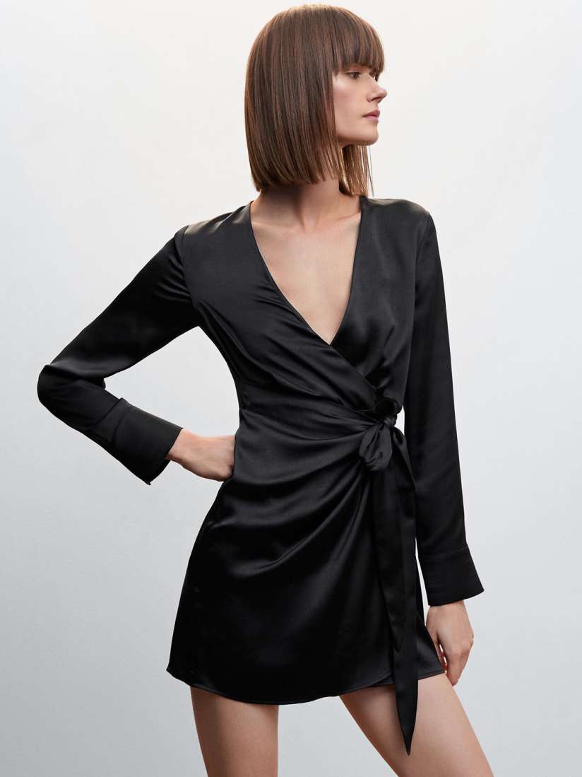 Buy MANGO Satin Finish Sustainable Mini Wrap Dress Dresses for Women 21901830 Myntra