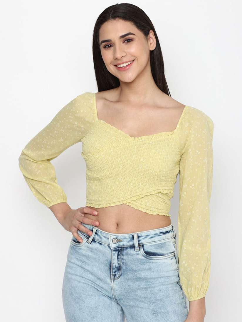Buy AMERICAN EAGLE OUTFITTERS Floral Printed Sweetheart Neck Smocked Crop Top Tops for Women 21904782 Myntra
