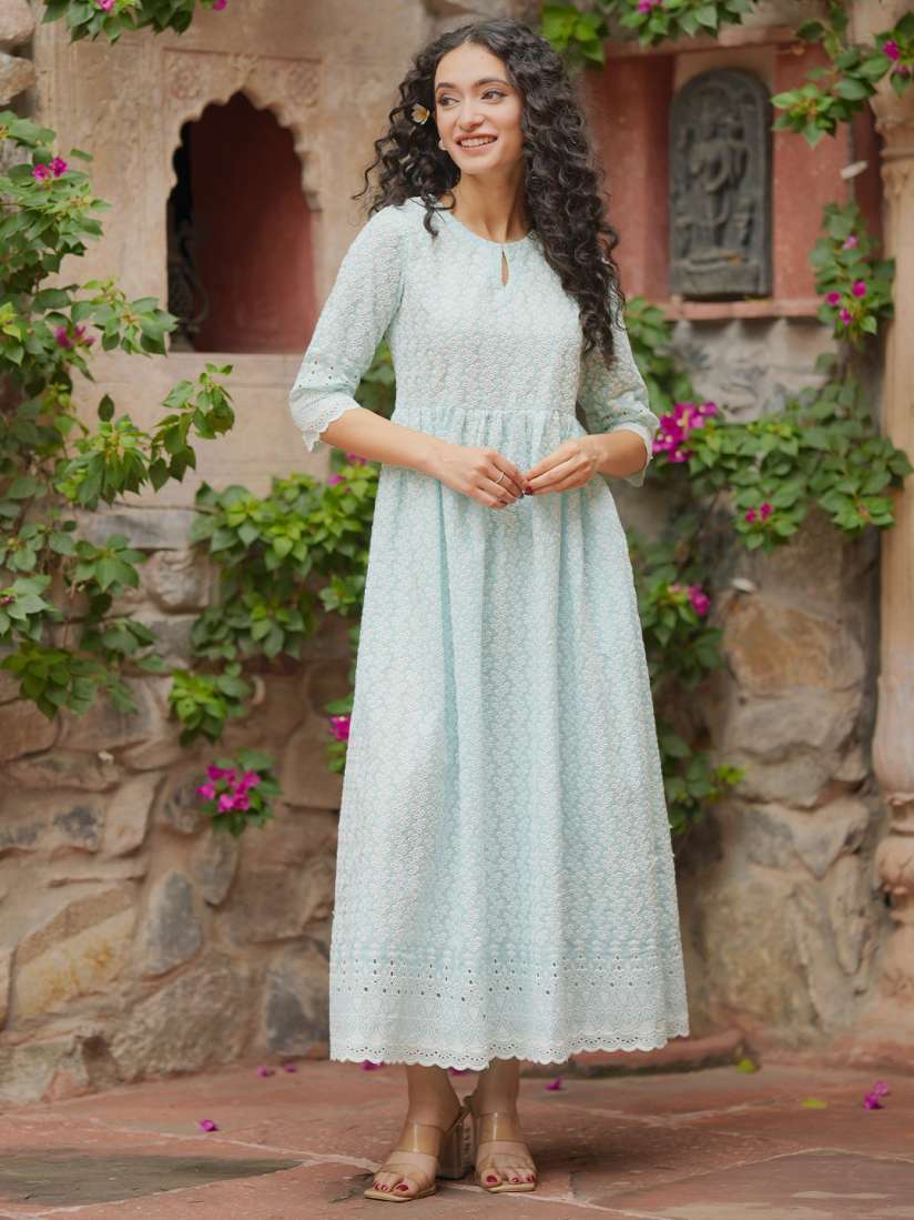 Buy Libas Floral Embroidered Keyhole Neck Midi Ethnic Dress Ethnic Dresses for Women 21905350 Myntra