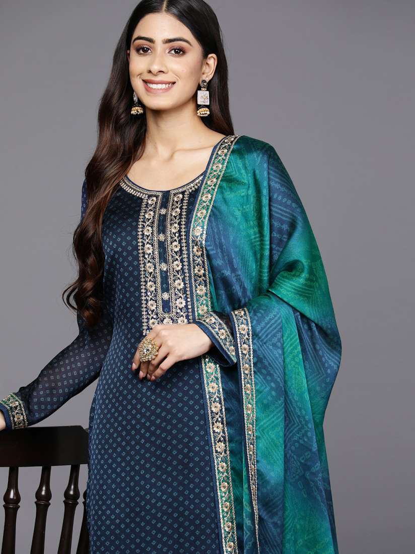 Buy Libas Women Blue Bandhani Printed Kurta with Trousers With Dupatta Kurta Sets for Women 21905480 Myntra