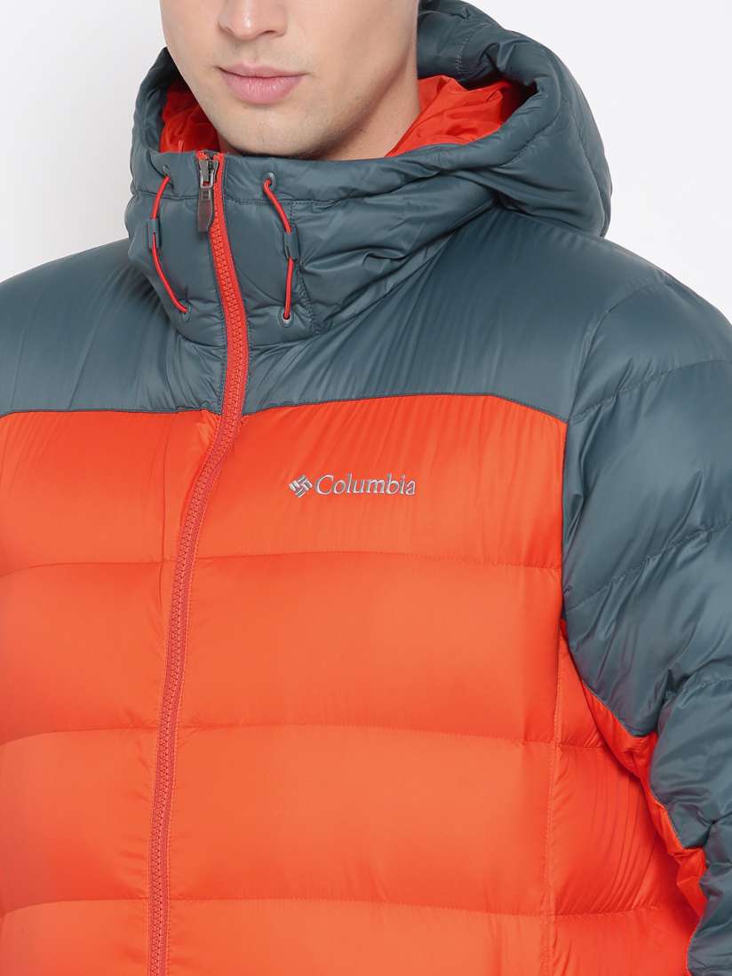 Buy Columbia Men Orange Grey Quantum Voyage Colourblocked Winter Hooded Hiking Puffer Jacket Jackets for Men 2190813 Myntra