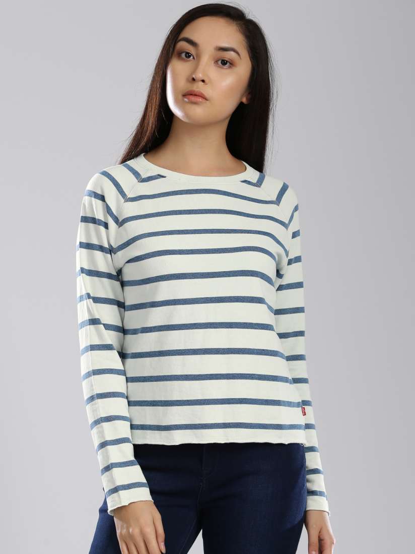 Buy Levis Women White Blue Striped Sweatshirt Sweatshirts for Women 2191008 Myntra