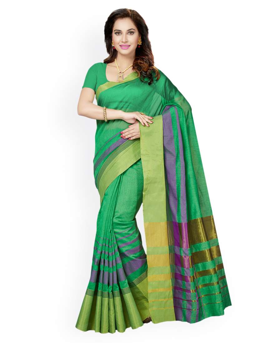 Buy Ishin Green Striped Poly Silk Saree Sarees for Women 2191627 Myntra