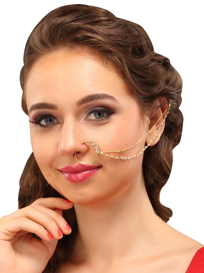 Buy Yosshita Neha Gold Toned White Stone Studded Nose Ring Nosepin for Women 2191949 Myntra