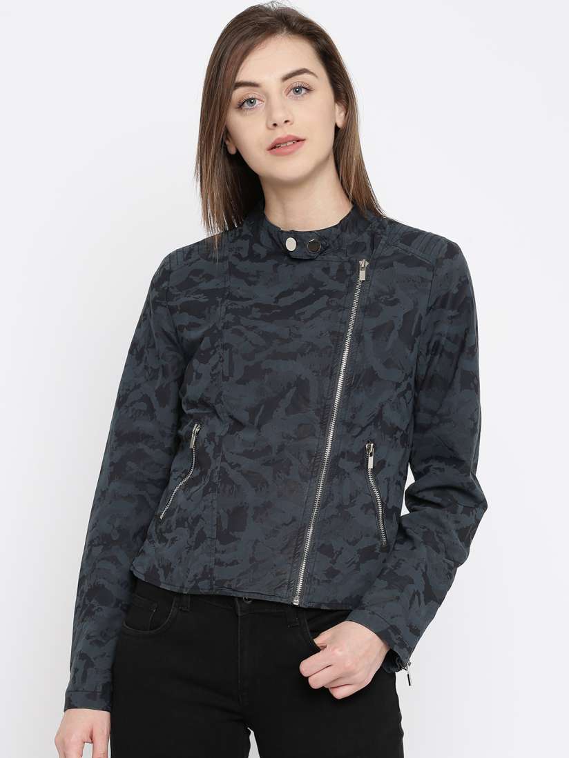 Buy Deal Jeans Women Navy Printed Biker Jacket Jackets for Women 2194054 Myntra
