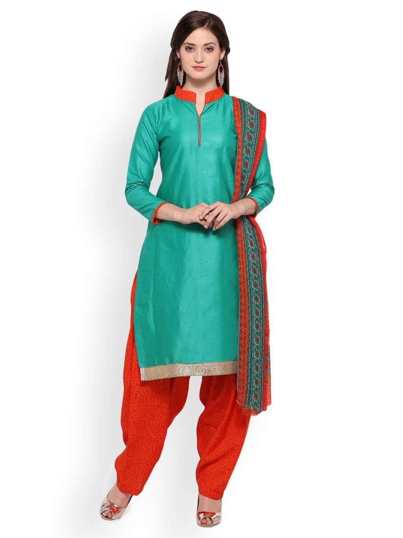 Buy Ishin Green Red Cotton Blend Unstitched Dress Material Dress Material for Women 2194128 Myntra