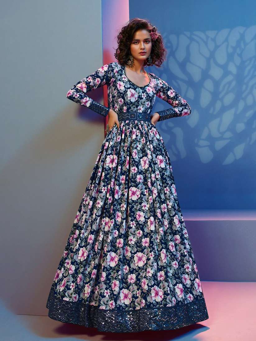 Buy Sangria Floral Printed Natural Crepe Semi Stitched Anarkali Gown Dress Material for Women 21942578 Myntra