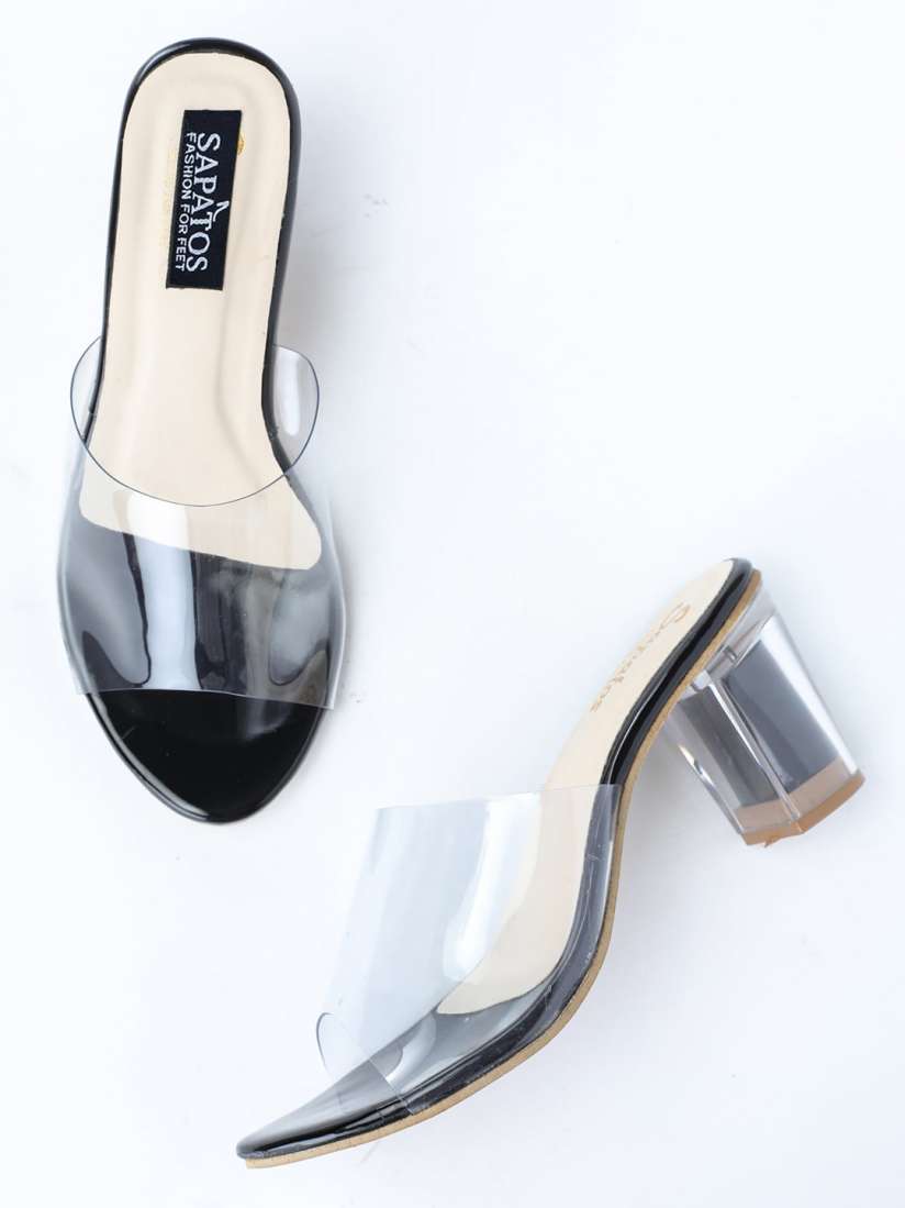 Buy SAPATOS Transparent Block Mules Heels for Women 21944834 Myntra