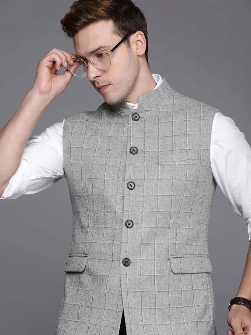 Buy Louis Philippe Men Pure Wool Checked Nehru Jacket Nehru Jackets for Men 21954078 Myntra