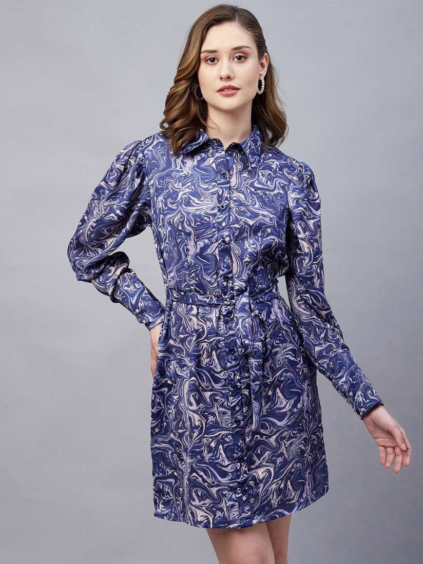 Buy Marie Claire Abstract Printed Satin Shirt Dress Dresses for Women 21955104 Myntra