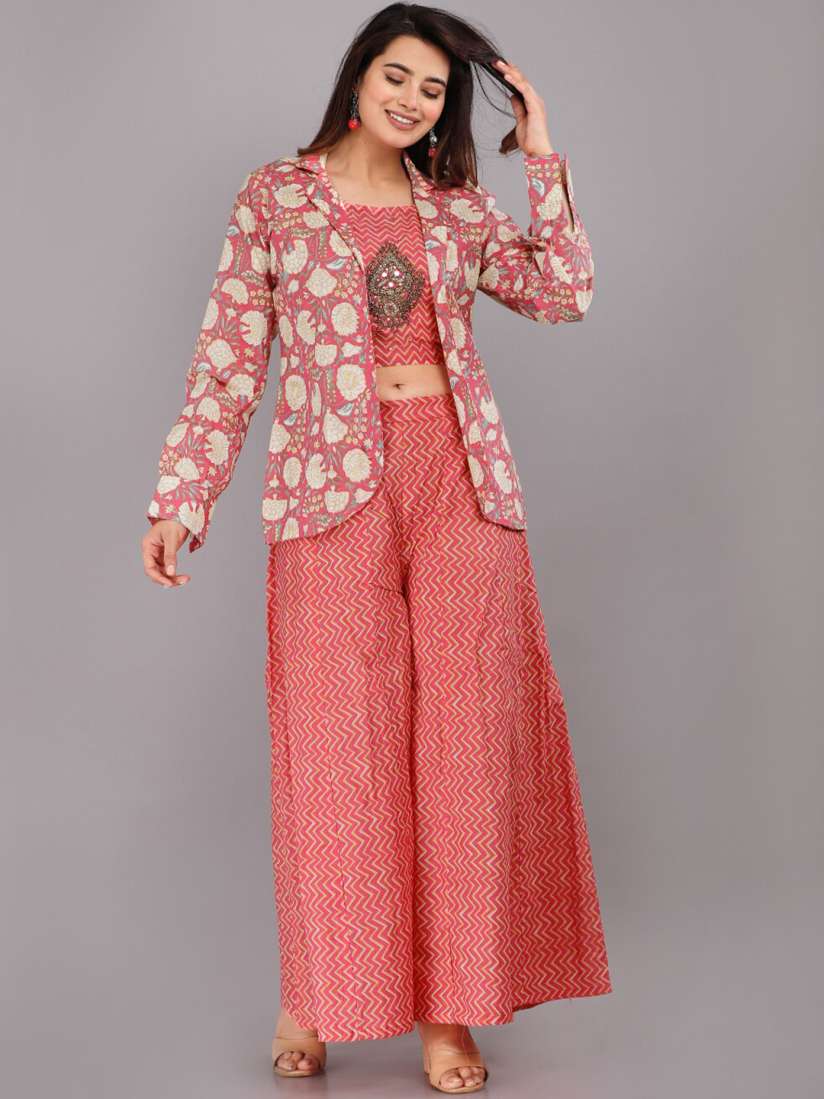 Crop top palazzo with jacket myntra shop