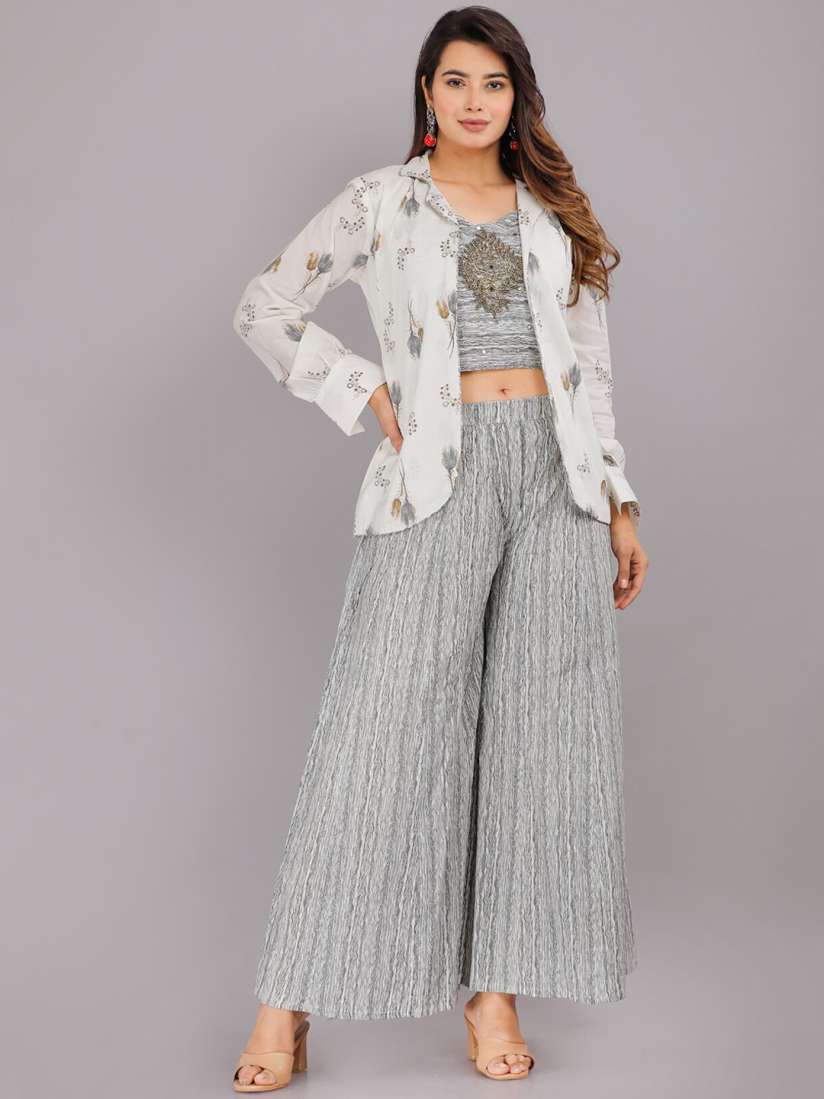 Crop top palazzo with jacket myntra shop