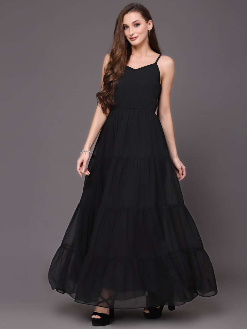 Buy Selvia Shoulder Straps Flared Party Maxi Dress Dresses for Women 21960238 Myntra