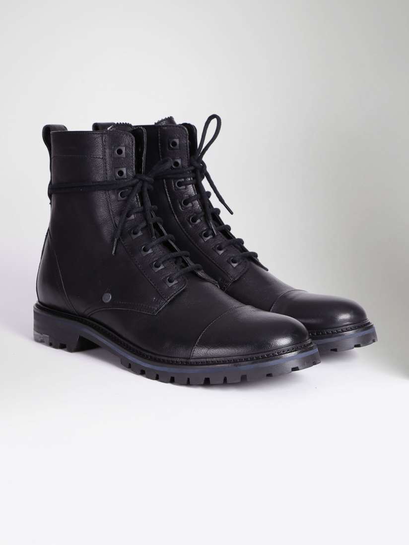 Buy BOSS Orange Men Black Solid Leather High Top Flat Boots Casual Shoes for Men 2196595 Myntra
