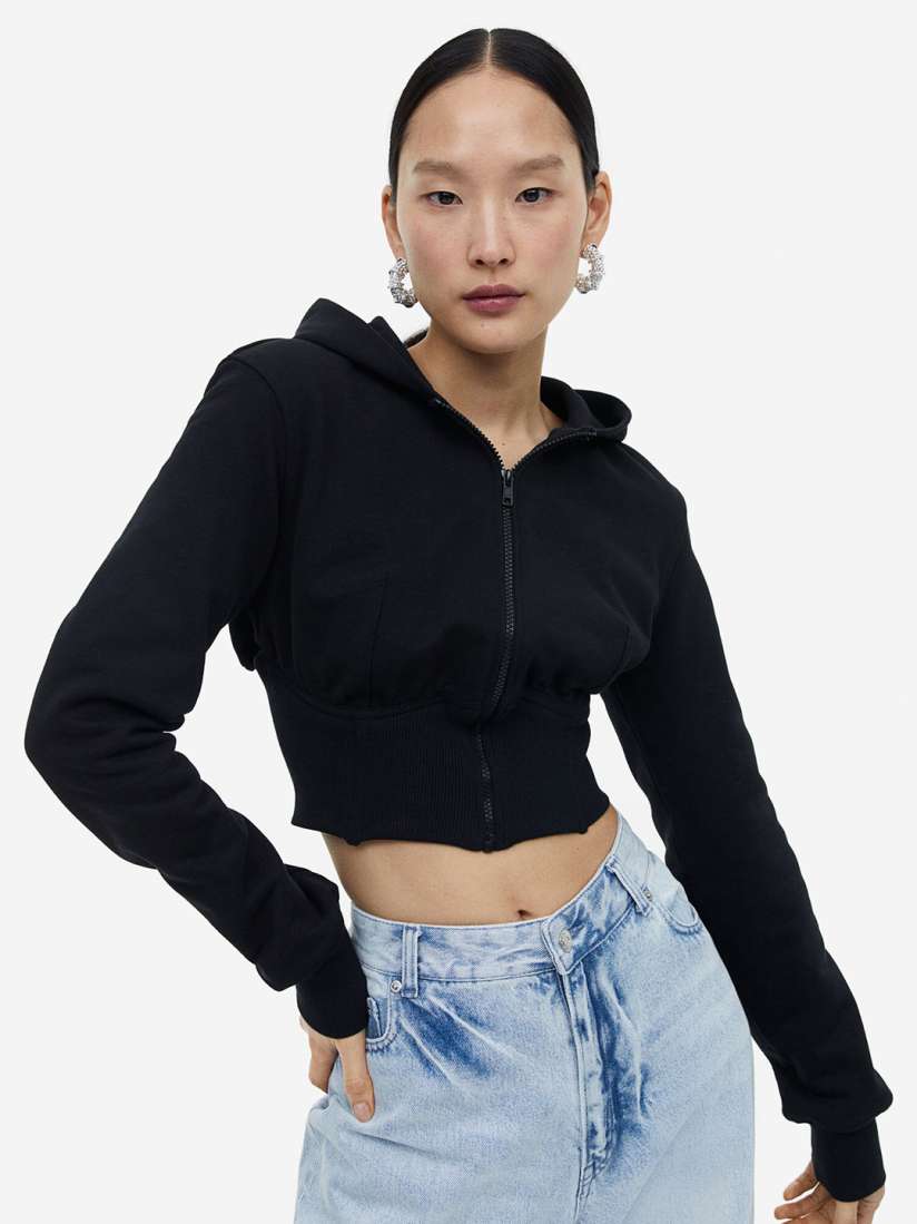 Buy H M Women Cropped Zip Through Hoodie Sweatshirts for Women 21985992 Myntra