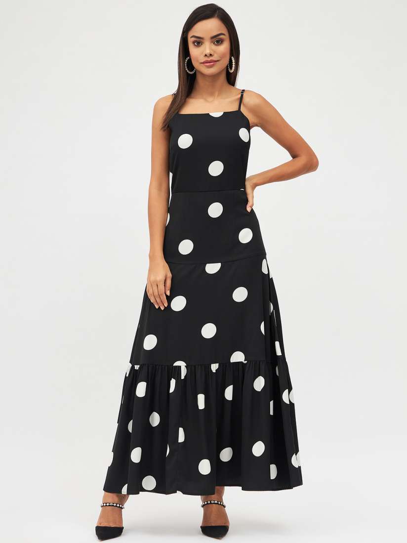 Buy Harpa Polka Dot Shoulder Strap Tiered Maxi Dress Dresses for Women 21994970 Myntra