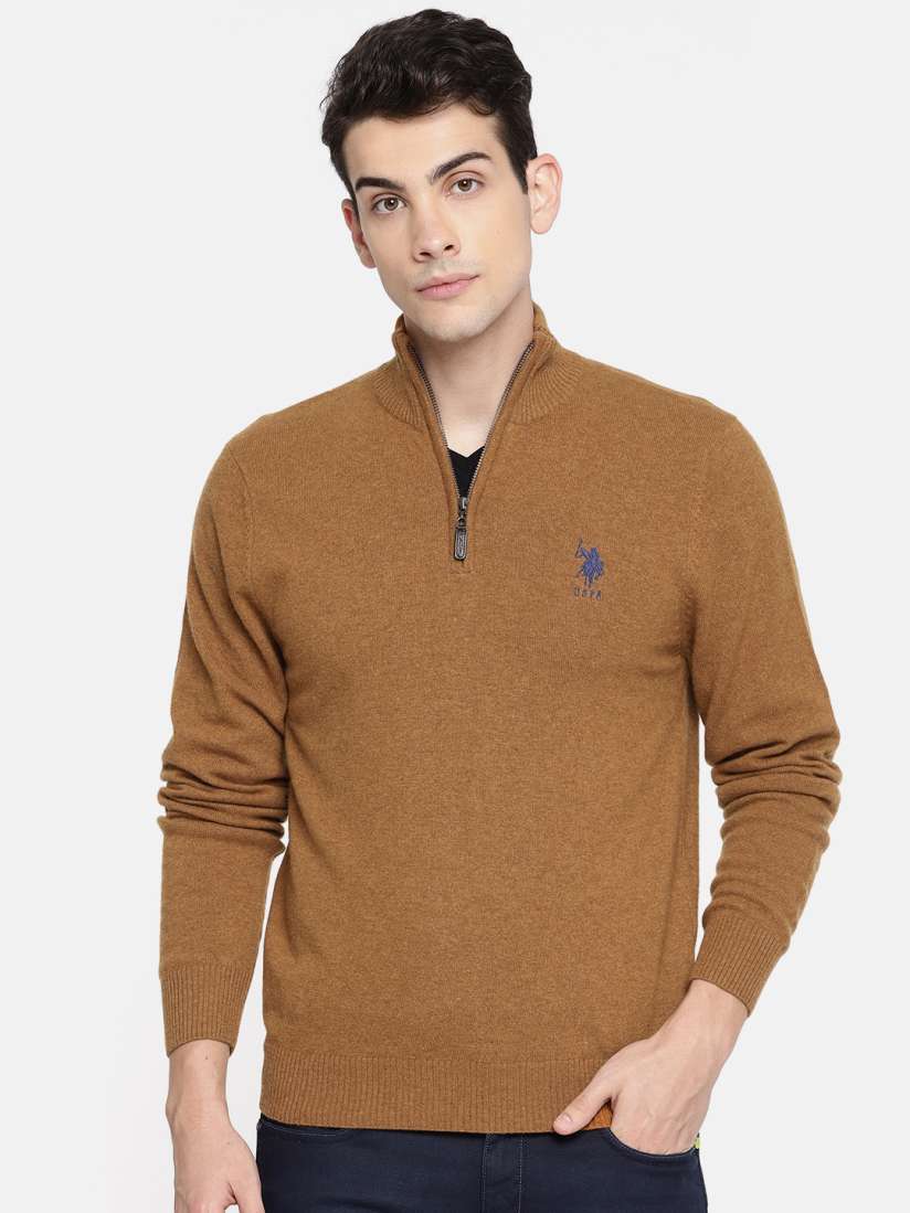 Buy U.S. Polo Assn. Men Khaki Solid Pullover Sweaters for Men 2201429 Myntra