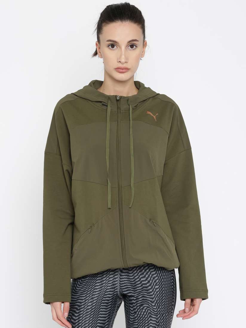 Buy Puma Women Olive Green Solid TRANSITION FZ Relaxed Fit Hooded Sporty Jacket Jackets for Women 2201559 Myntra