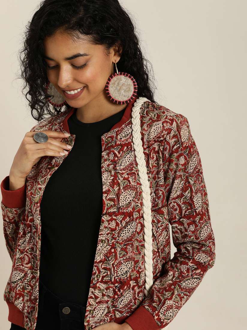 Buy Taavi Floral Kalamkari Block Printed Pure Cotton Tailored Jacket Jackets for Women 22016914 Myntra