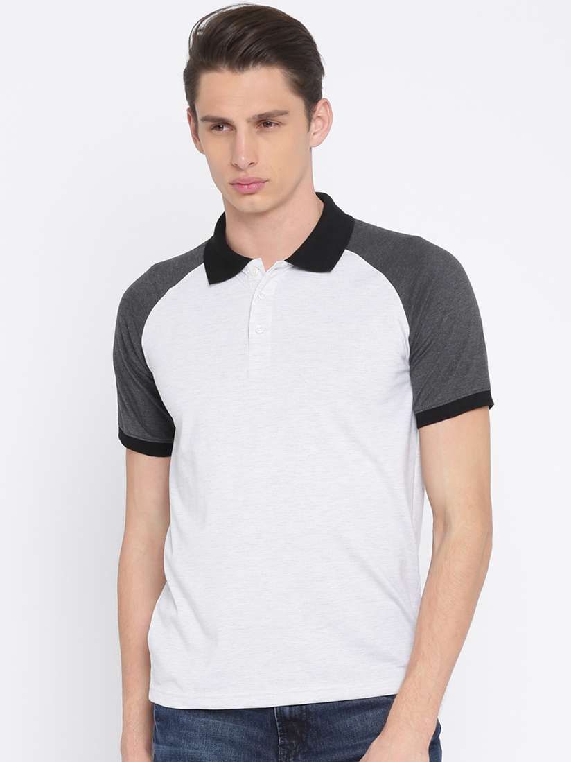 American Crew Men Off-White Solid Polo T-shirt