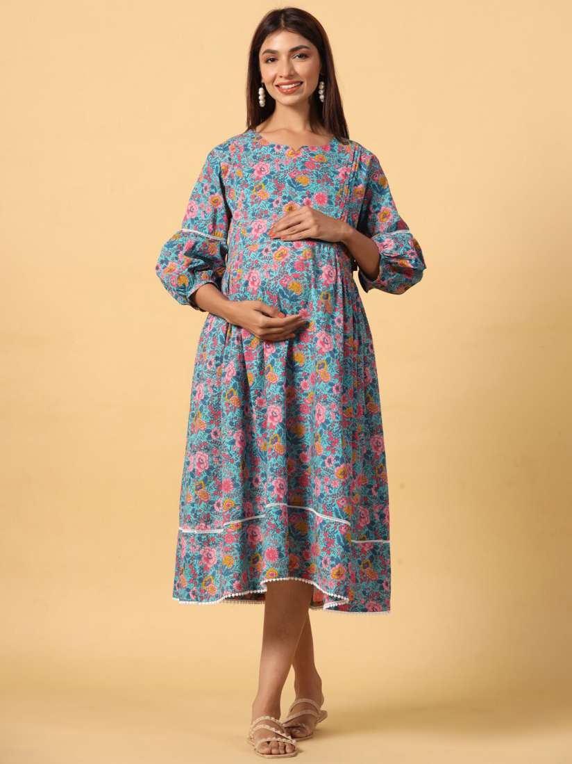 Buy Ikk Kudi by Seerat Floral Printed Maternity Pure Cotton Fit Flare dress Dresses for Women 22021396 Myntra
