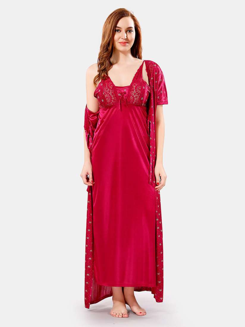 Buy Be You Satin Maxi Nightdress With Robe Nightdress for Women 22022062 Myntra