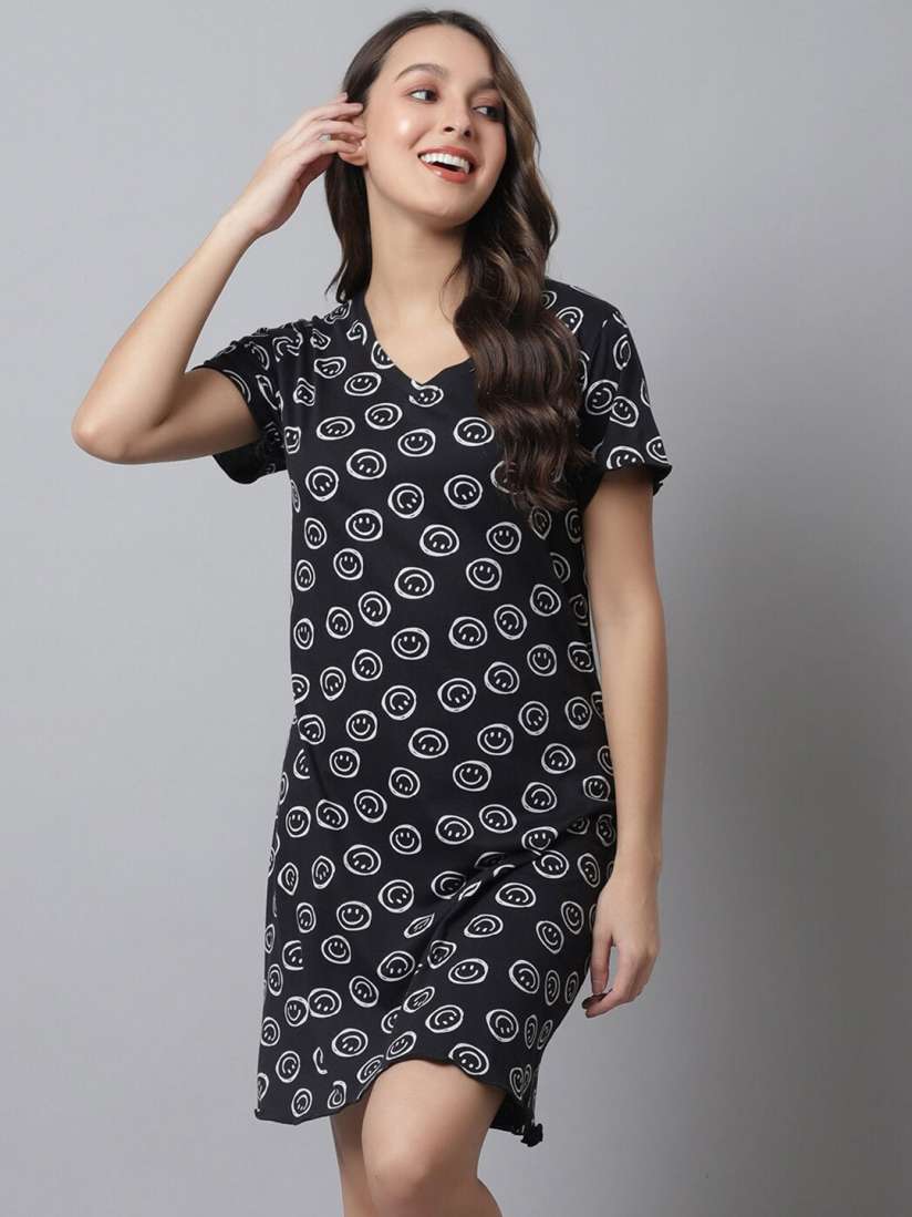 Buy Kanvin Conversational Printed V Neck Nightdress Nightdress for Women 22026618 Myntra