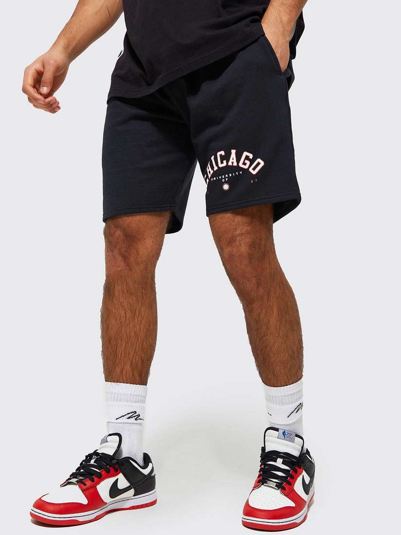 Buy boohooMAN Slim Fit Chicago Print Detail Jersey Shorts Shorts
