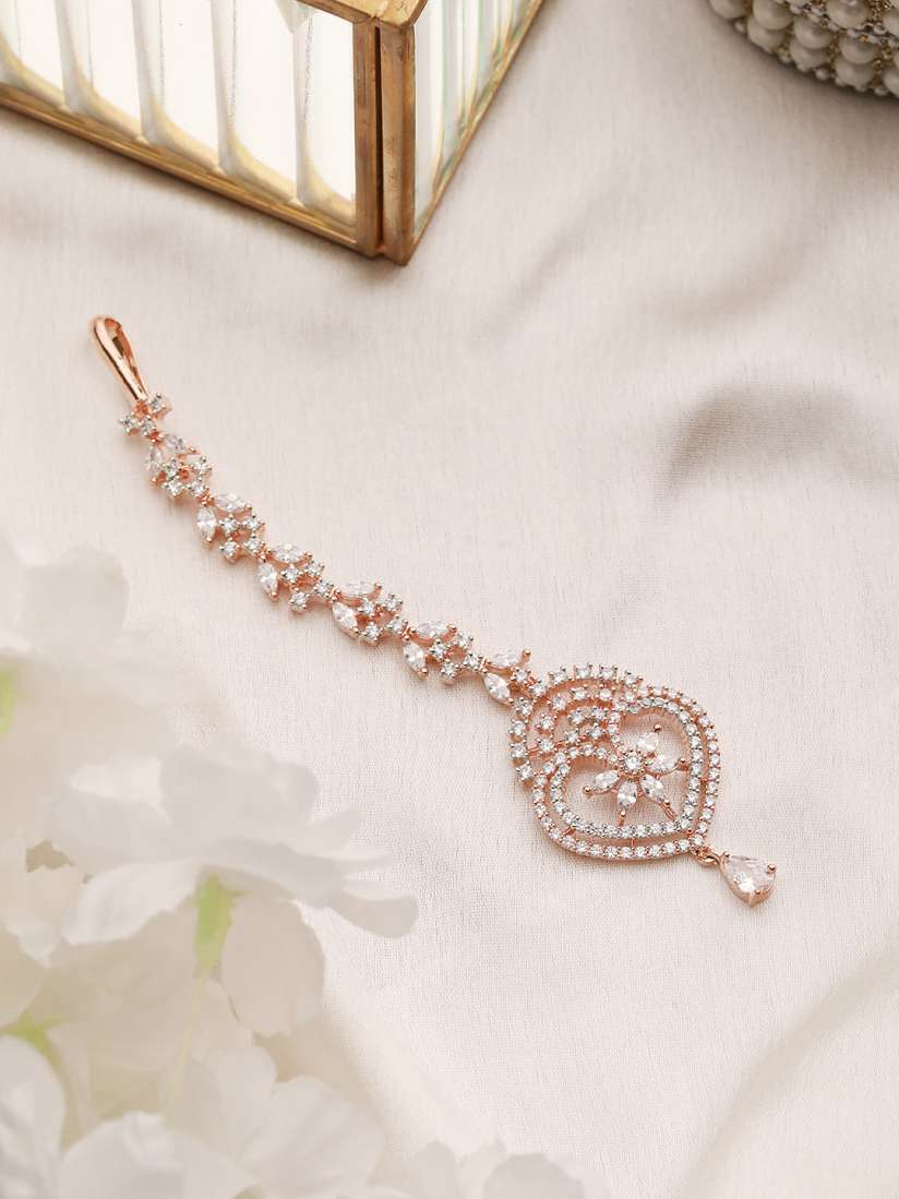 Buy Saraf RS Jewellery Rose Gold Plated AD Studded Maang Tikka Head Jewellery for Women 22039092 Myntra