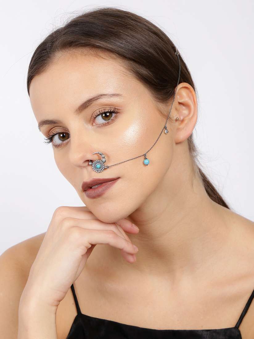 Oxidised nose ring with chain online