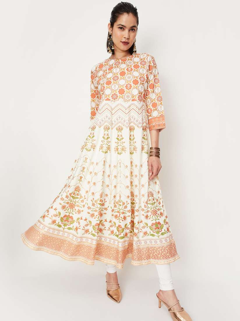Buy max Ethnic Motifs Printed Cotton Boat Neck A Line Kurta Kurtas for Women 22052354 Myntra