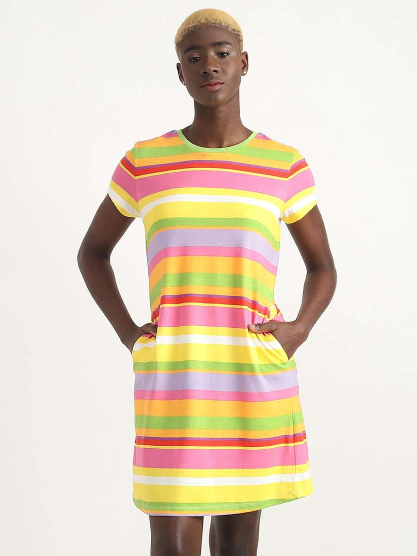 Yellow striped t shirt dress online
